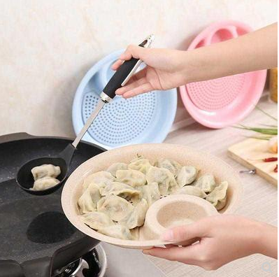 28cm大號(hào)11寸小麥秸稈環(huán)保雙層瀝水餃子盤 B39-2-1