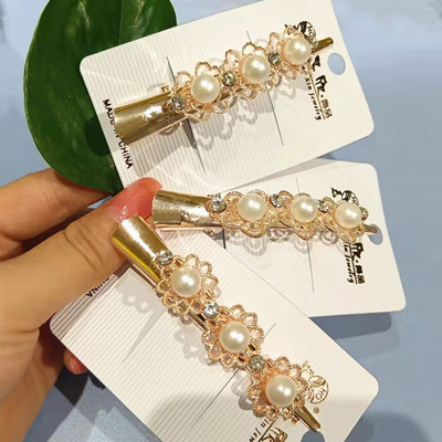 原件2.65元仿珍珠發(fā)夾 甜美超仙氣一字夾簡約氣質(zhì)復(fù)古珍珠鴨嘴夾香蕉夾C3-3-2