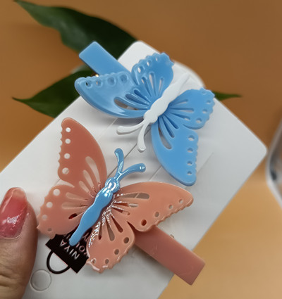 蝴蝶森系發(fā)夾立體仿真蝴蝶兒童公主發(fā)飾頭飾發(fā)夾子--多款對夾2號六C4-2-4