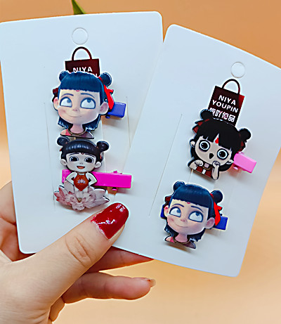 新款可愛卡通發(fā)夾女孩劉海側(cè)邊夾碎發(fā)夾子發(fā)飾----哪吒一對(duì)壓夾3號(hào)C3-1-3