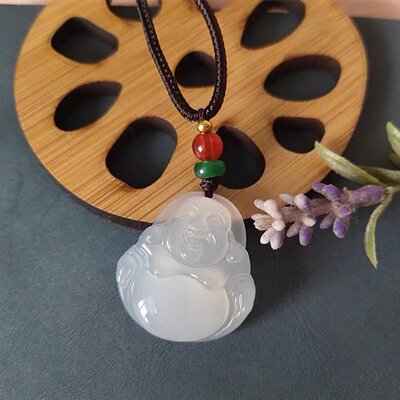 004天然瑪瑙玉髓佛公吊墜大度笑面佛項(xiàng)鏈女彌勒佛紅黃白粉紫色小笑佛
