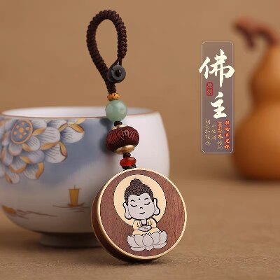 016天然黑檀木男士汽車鑰匙扣掛件精致男女高檔花梨木平安佛主包包掛飾