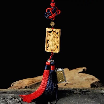 047創(chuàng)意汽車掛件平安黃楊木觀音菩薩如來佛網(wǎng)紅掛飾品后視鏡吊墜