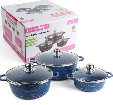 外貿(mào)鋁鍋套裝 麥飯石6件套玻璃蓋6PCS alumlnum cookware se