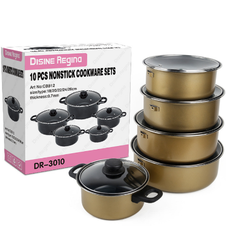 外貿(mào)鋁鍋套裝 不粘鍋10件套玻璃蓋10PCS alumlnum cookware set