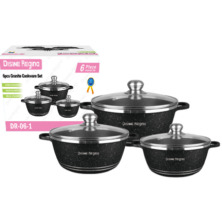 外貿(mào)鋁鍋套裝 麥飯石6件套玻璃蓋6PCS alumlnum cookware set