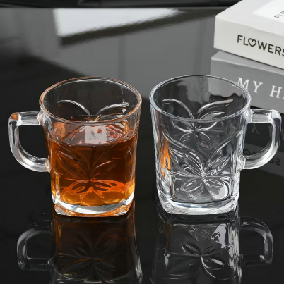 JZB12413帶把高顏值ins風(fēng)花蝴蝶水杯 果汁飲料杯家用咖啡牛奶啤酒杯B10-4-1