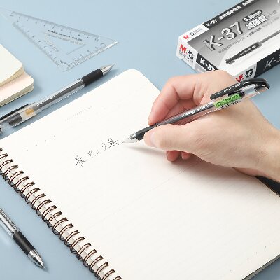 晨光中性筆極細(xì)K37 0.38mm（藍(lán)）拔蓋全針管普通油墨