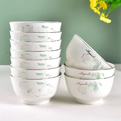 （一等）5寸新款木蘭家用陶瓷餐具碗盤(pán)米飯碗面碗湯碗—茉莉100個(gè)/件ZBJ