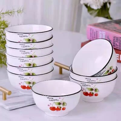 （一等）5寸陶瓷吃飯碗家用碗餐具新款北歐高級感輕奢碗—櫻桃100個/件ZBJ
