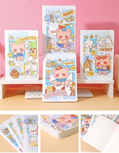 A5036-3100-27（熊尼出游季）可愛手賬本隨身記事本高顏值筆記本車線本 320/件六B36-3-2