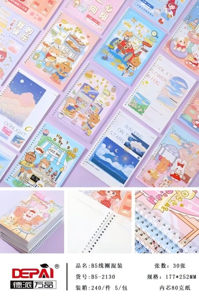 B5-2130-18側(cè)翻線圈本筆記本學(xué)生可愛記事本橫線本 240/件B35-1-4